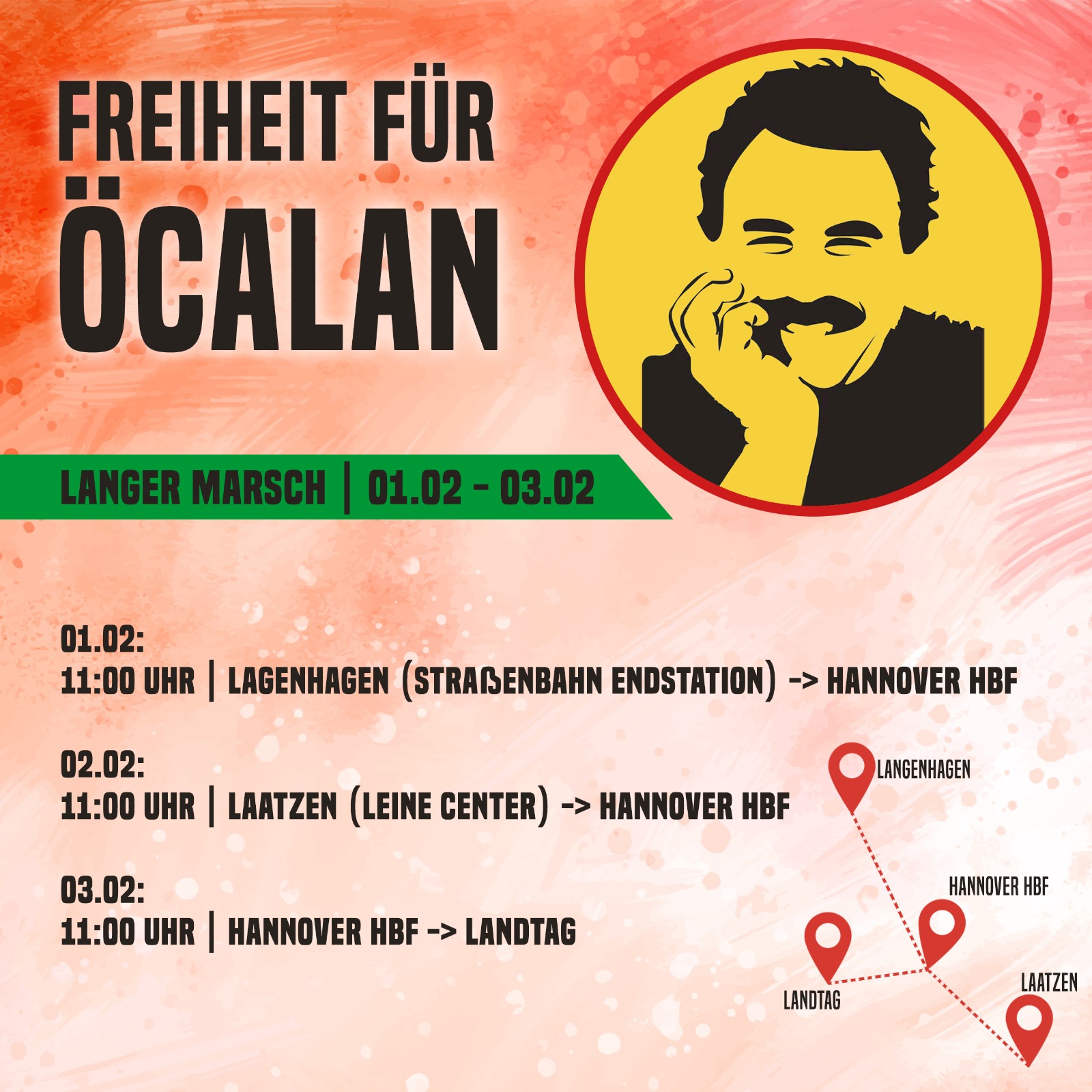 Marsch für Abdullah Öcalan Hannover 01.02.2020-03.02.2020
